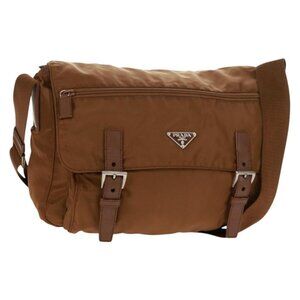 Authentic PRADA Shoulder Bag Nylon Brown Silver